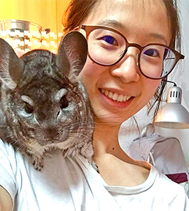 Zhong Youyang, New media<br /><br />
Pet: chinchilla<br />
Sex: female<br />
Breed: Grey, Shorthair<br />
Name: Xiao Hui<br />
Age: 5 years old<br /><br />
Average spending: 160 yuan/month<br /><br />
"I need to turn on the air-conditioner 24 hours a day in summer to keep the temperature below 25 degrees Celcius, because chinchillas are very sensitive to temperature. "
